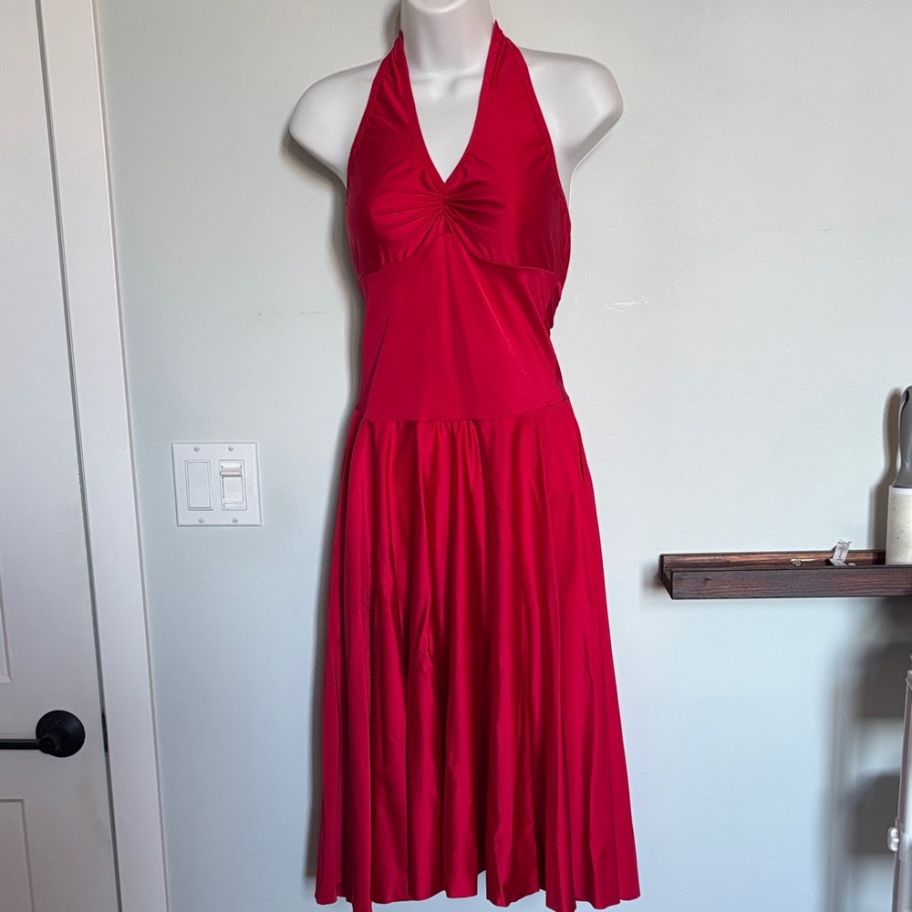 Elegant Custom Red Halter Dance Dress costume